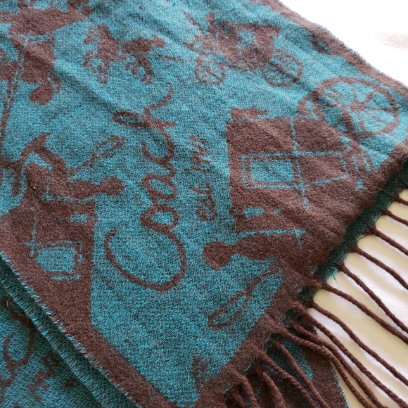 Like New Coach Teal & Brown Wool/Cashmere Scarf - Picture 4 of 7
